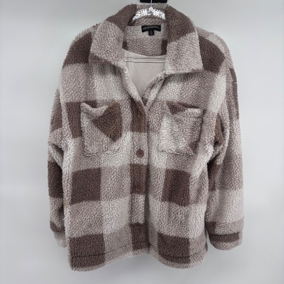 Urban Diction Jackets & Blazers - Urban Diction‎ Women's XL Brown Beige Plaid Sherpa Fleece Shacket Jacket